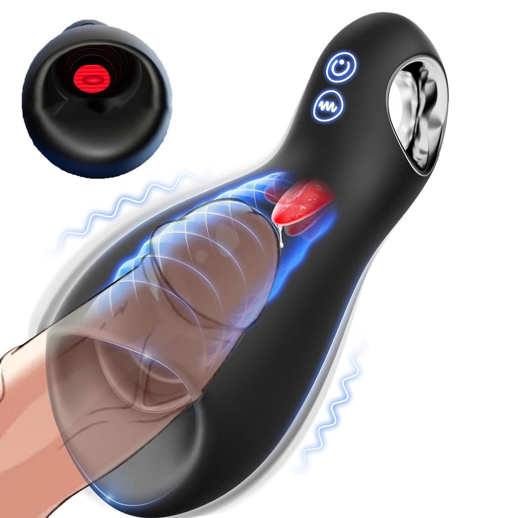 Pánský vibrátor 3v1 Elektrický masturbátor pro muže 5 vzorů jazyka 10 vzorů vibrací Kroužek na penis 360° Vibrátor pro muže Sexuální hračky pro muže