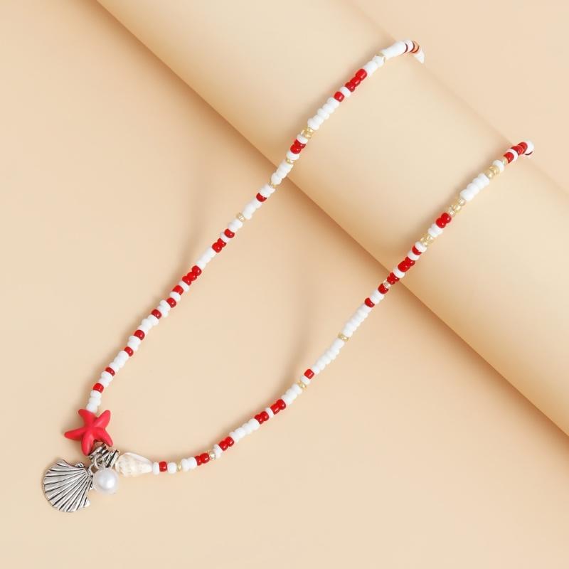Beautiful Bohemian Starfish Pendant Necklace Colorful Bead Choker Adjustable Neck Chain Jewelry for Women and Girls