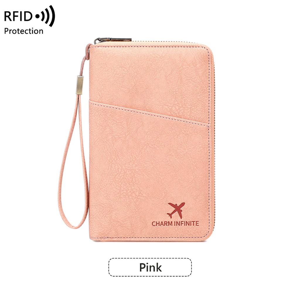 Multi-Functional RFID Blocking Passport Bag Travel Document Holder with Long Zipper Ticket Storage Wallet for Multiple Passports