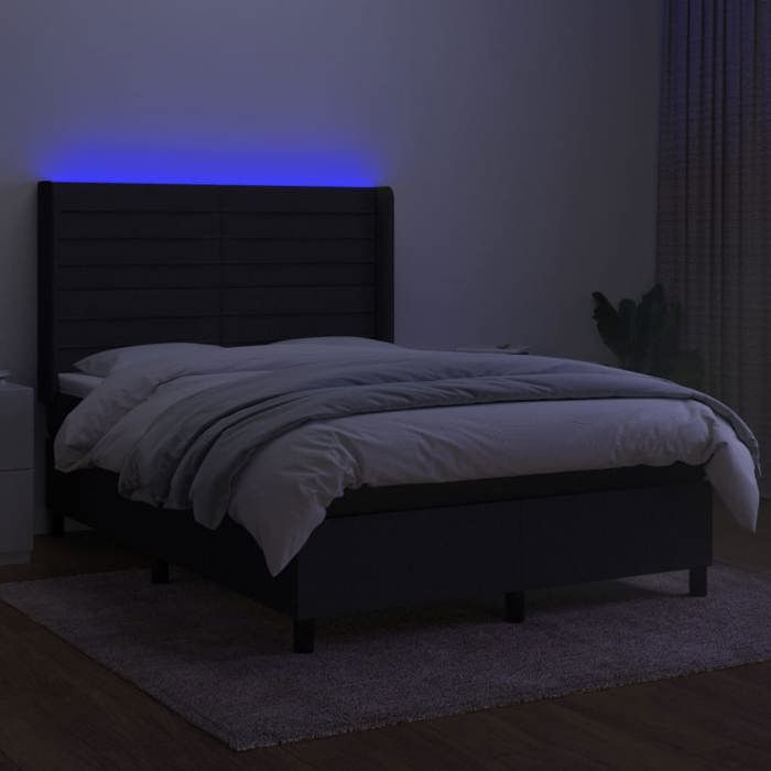 Maison Exclusive - Sommier à lattes de lit matelas et LED Noir 140x190 cm Tissu
