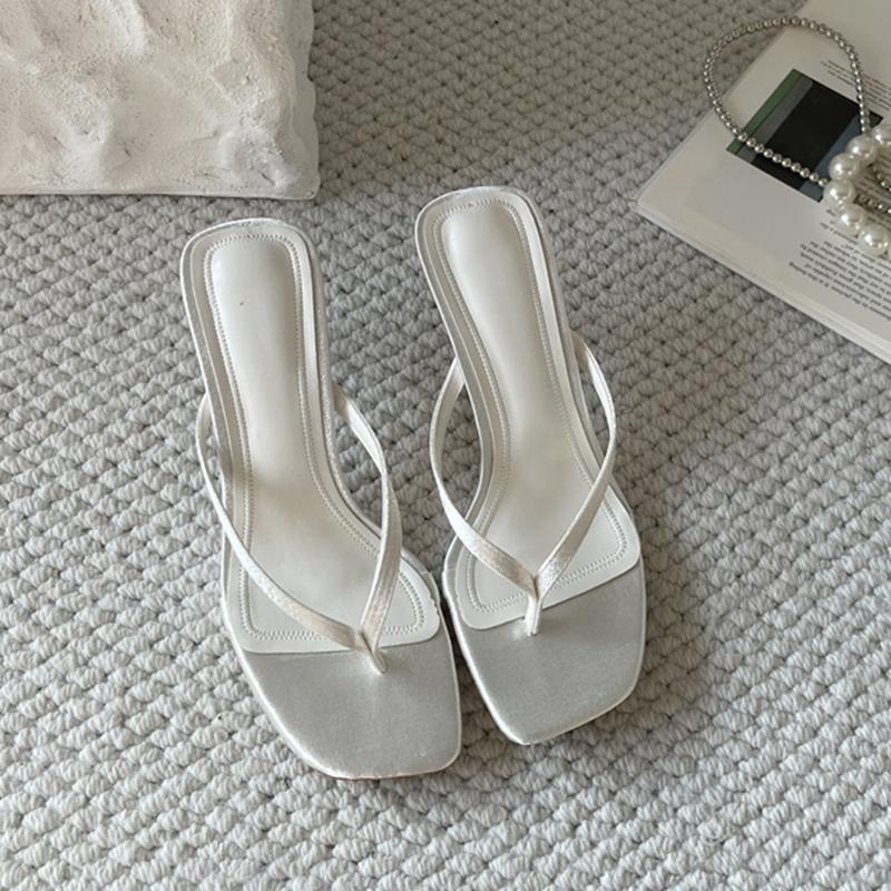 Fashion SUOJIALUN 2025 Summer New Women Slipper Fashion Narrow Band Women Slides Thin High Heel Outdoor Dress Gladiator Sandal Pumps Sho