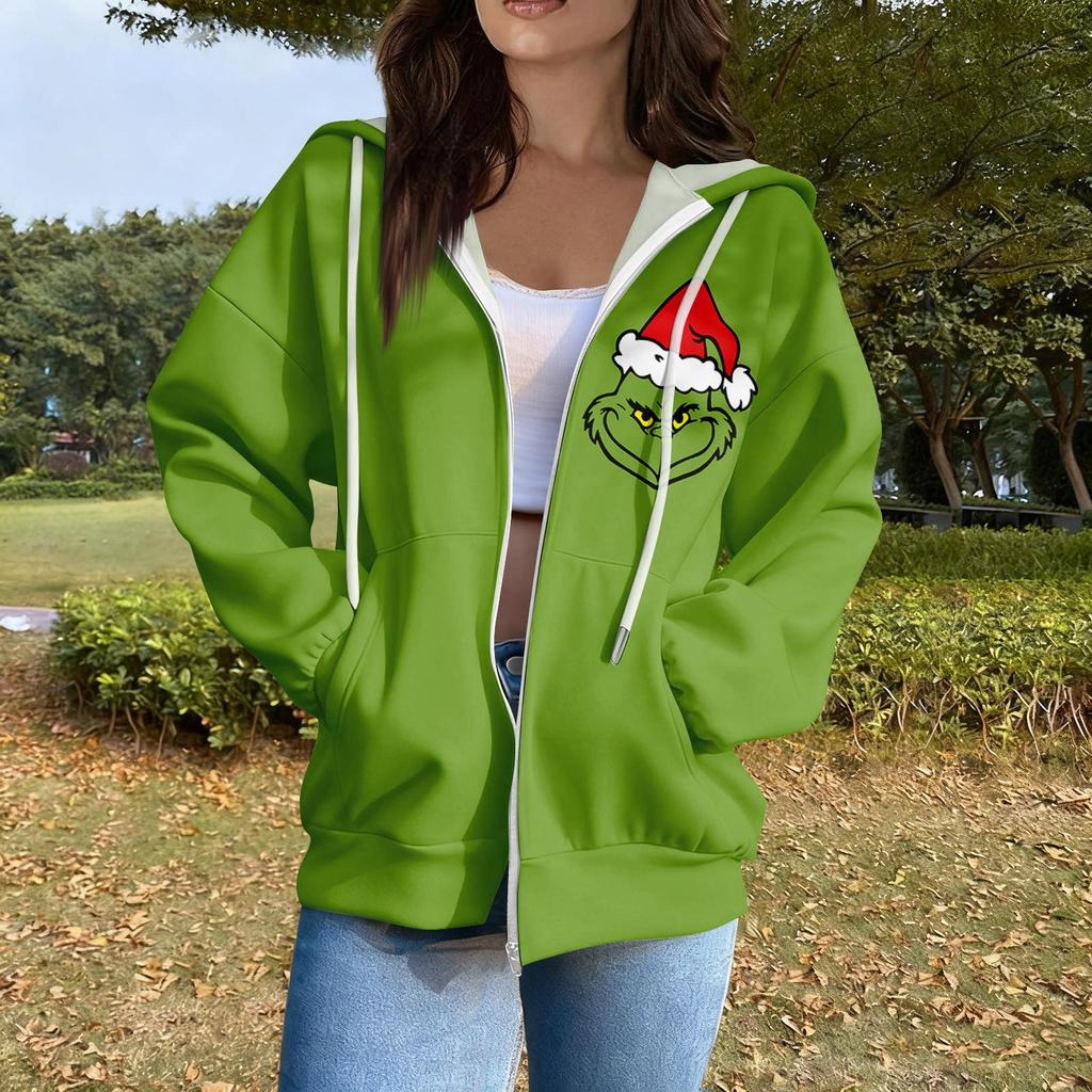 Women's Casual Fashion Long Sleeve Zipper Printed Hooded Sweatshirt