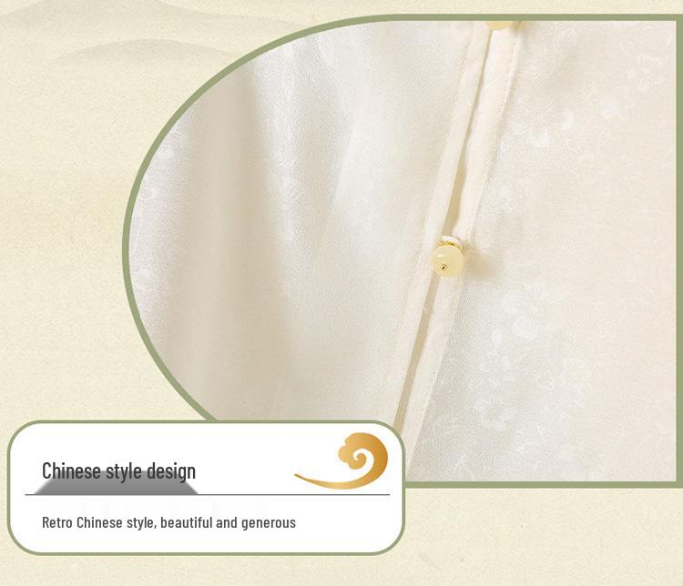 2025 High-End Faux Silk Jacquard Embroidered Top with Chinese Frog Buttons and Stand Collar for Women