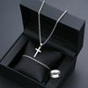 Stainless Steel Simple Jewelry Set For Men Women Fashion Silver Color Cross Pendant Twisted Rope Necklace Bracelets Ring Gifts