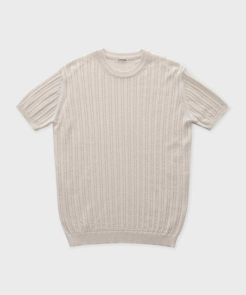 PODER Washable Muscle Fit Crochet Round Knit [Natural Ivory]