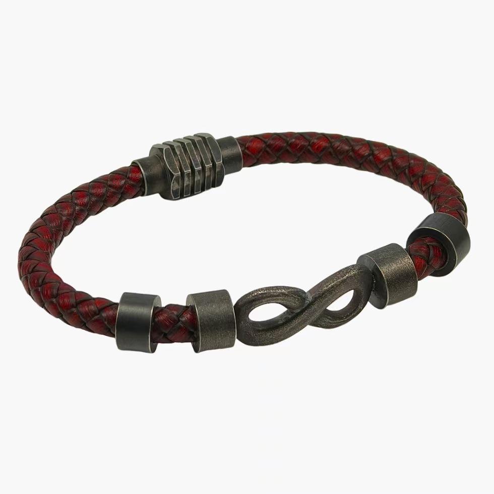 2026 European and American New Retro 8-character Black Bracelet Simple and Versatile Bracelet Leather Men