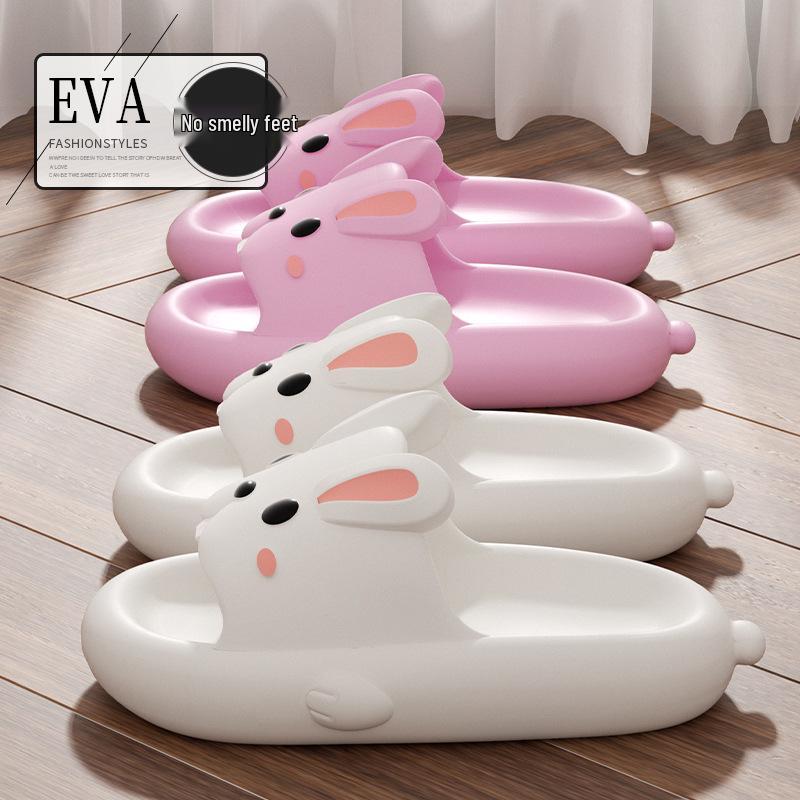 Women's Cute Rabbit Slippers - Summer Indoor Non-Slip, Odor-Resistant Thick Sole for Home & Bath.