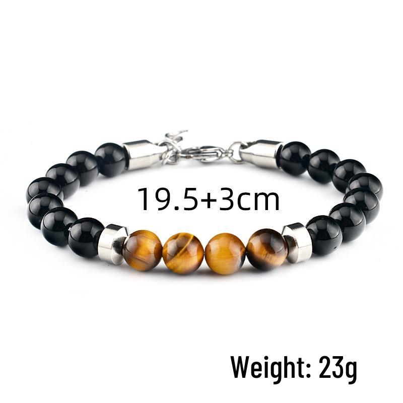Men s 8mm Tiger Eye Beaded Bracelet - Stainless Steel Jewelry Accessory