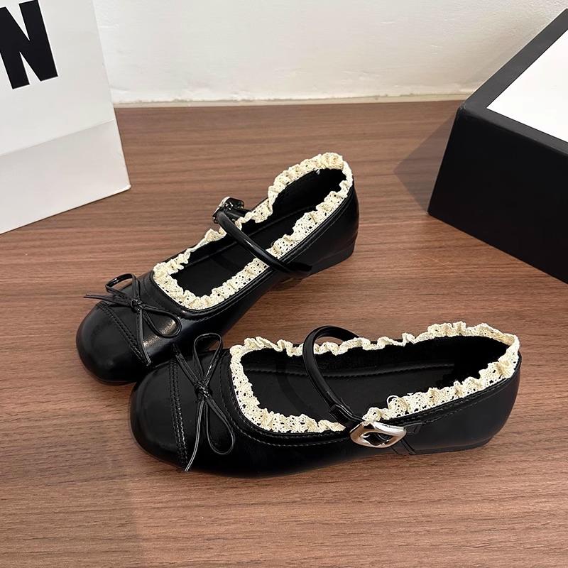 Designer Lace Women Flats Mary Jane Shoes Round Toe Shallow Ladies Casual Ballet Style Shoes Soft Leather Eelgant Dress Shoes