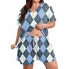Women's Casual Loose Fit Two Piece Set Short Sleeve Top and Drawstring Shorts Plus Size Plaid Pattern Lounge Wear Sleepwear