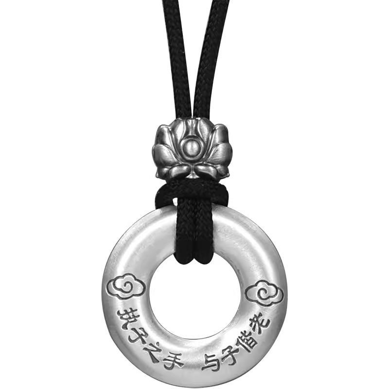 999 Sterling Silver Ping An Kou Pendant Necklace - Unisex Trendy Style, Genuine Emotion, Perfect Gift Silver Jewelry.