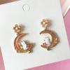 Korean Style Cute Cat Flower Moon Dangle Earrings For Women Moon Stars Rabbit Kitten Asymmetrical Earring Girl Party Zircon