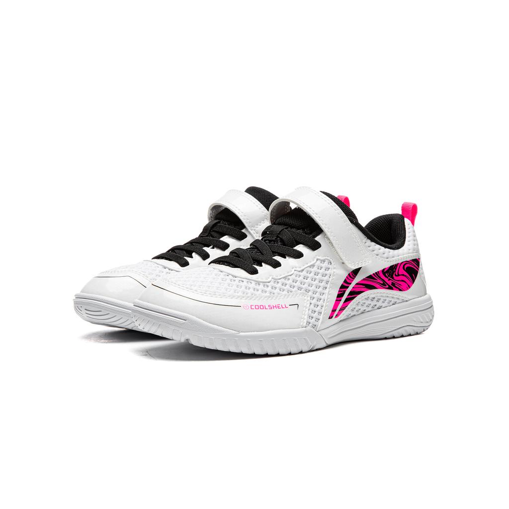 Li Ning Table Tennis Series Mesh Qilin 3.0 Velcro Design Training Shoes Kids sneakers White Black Fluorescent-Pink APPV019-9