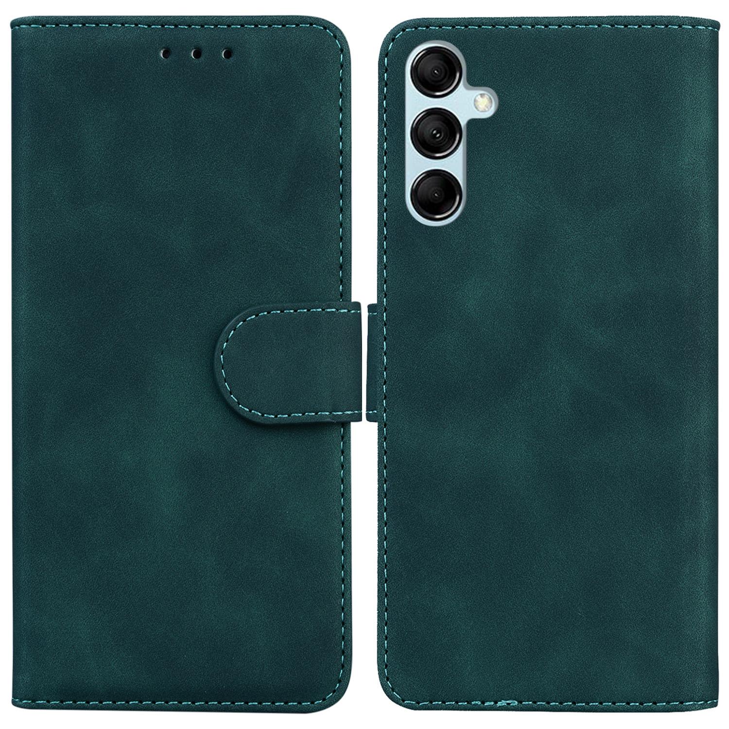 

For Samsung Galaxy A15 4G Case Slim-Fit Wallet Solid Color PU Leather Mobile Phone Shell Green