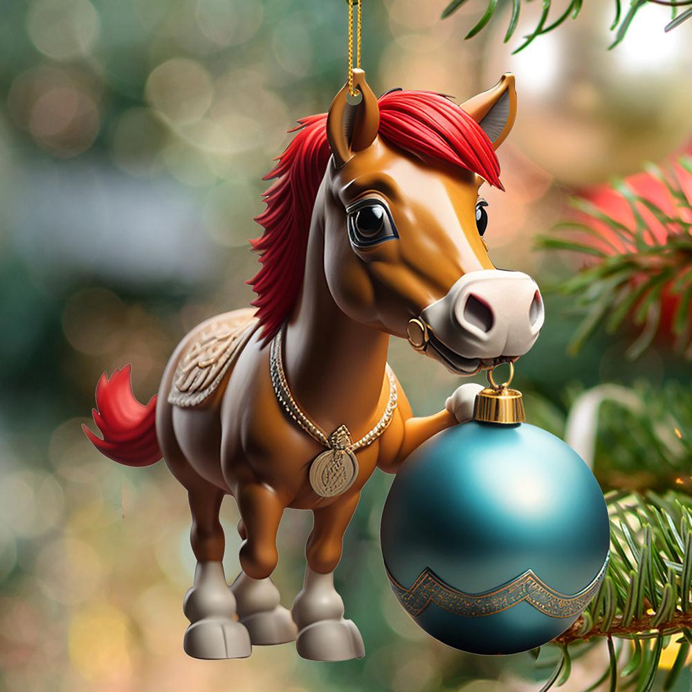 HOMZY 7pcs,Cute Cartoon Horse Pendant Ornaments, Double-side Print Acrylic Ornaments, Christmas Tree Hanging Decoration Christmas Decoration