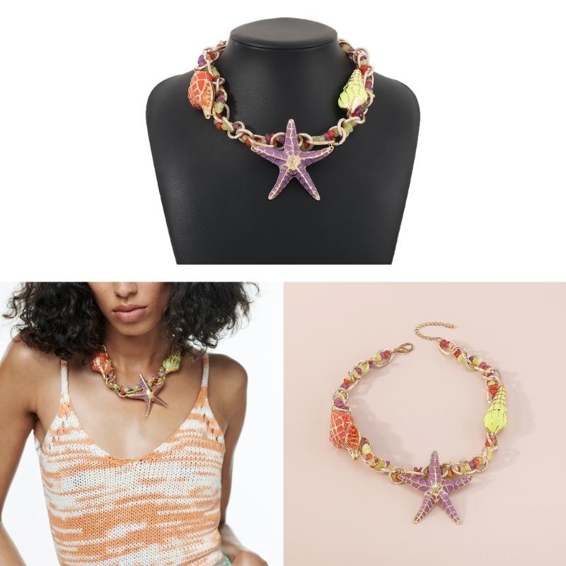 Starfish Shell Charm Choker Necklace Women Jewelry Bohemian Ethnic Statement Vintage Large Collar Necklace Female