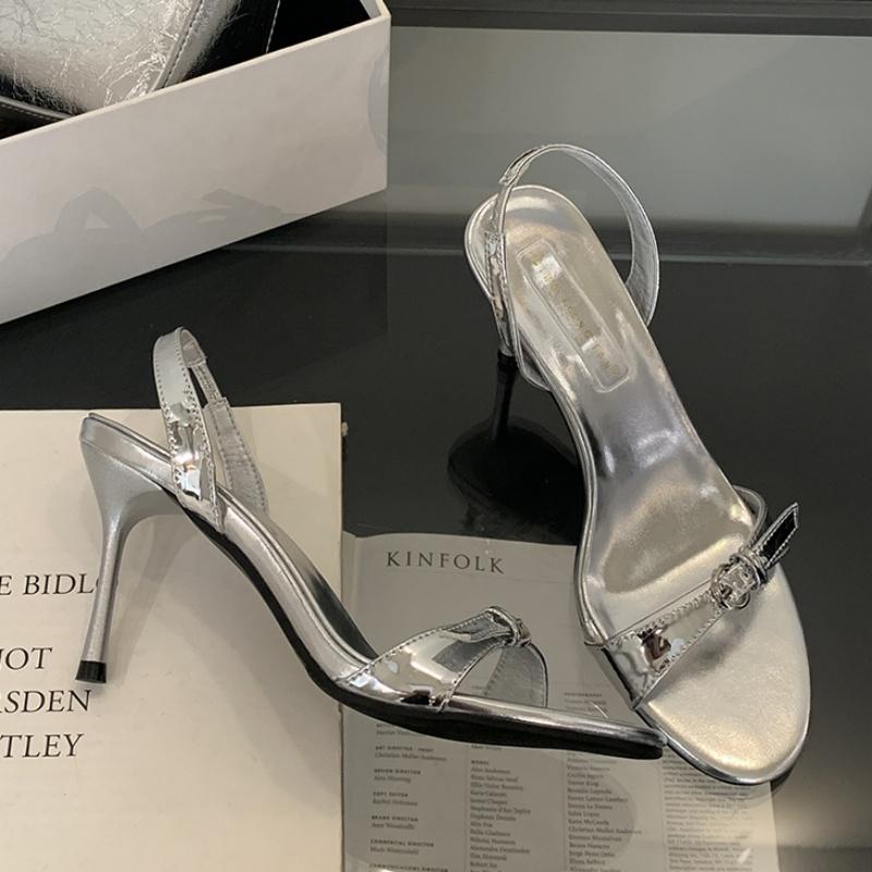 Fashion Bailamos Ladies High Heels Sandals Shoes Female Round Toe Ankle Buckle Strap Footwear Fashion Metal Women Pumps Heels Red Shoes