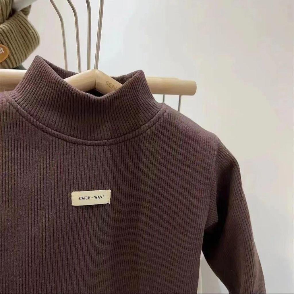 Korean Style Children's Fleece Top: Semi-High Neck for Autumn and Winter