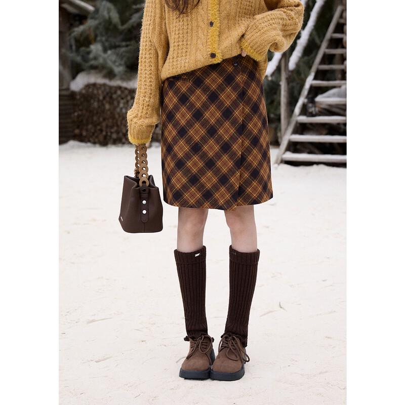 Mishow Women s Retro Plaid Brushed High-Waist A-Line Skirt S