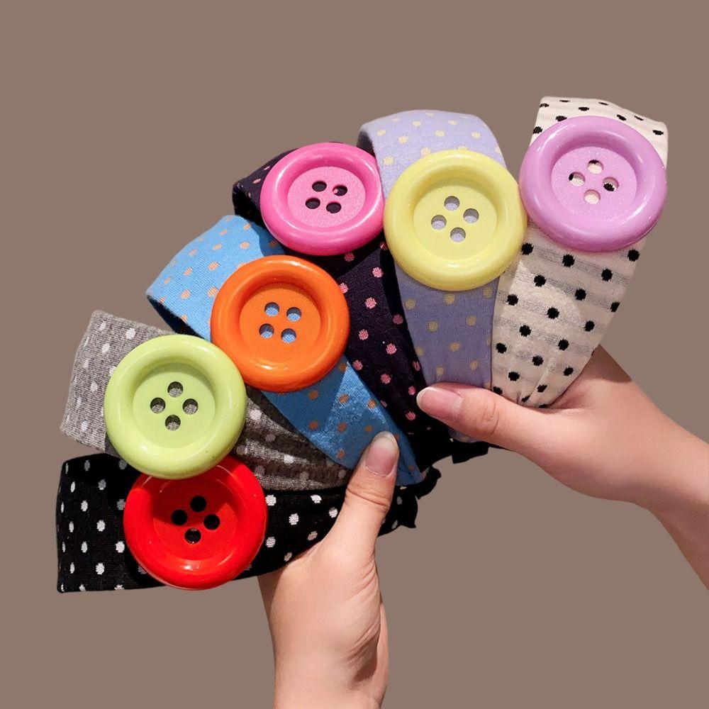 Non-slip Teeth Button Polka Dots Headband Wide Hair Accessories Women Hair Hoop  Women's Fashion