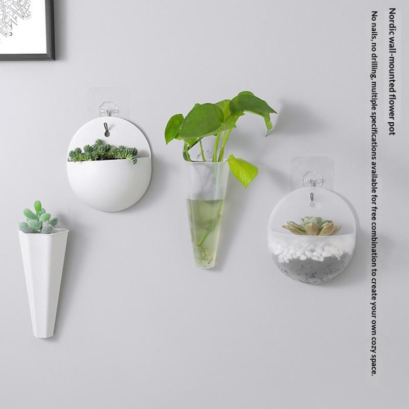 Kunststoff Wandhängetopf mit Klebehaken Einfacher Gartentopf für Arbeitszimmer Küche Vertikale Begrünung Dekoration