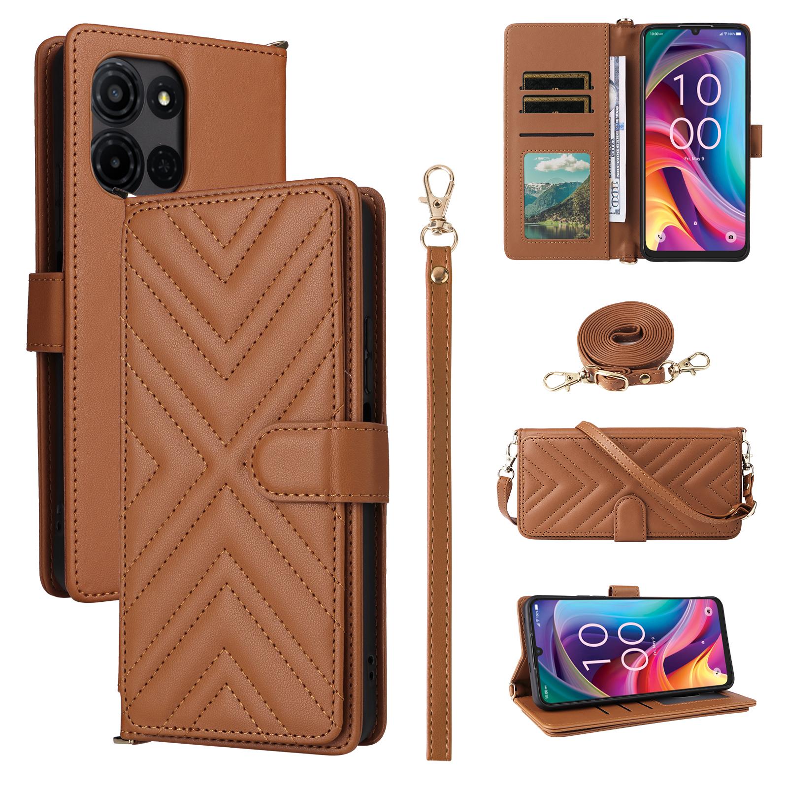 

For TCL K33 5G/K32 5G Case with Shoulder/Wrist Strap Leather Phone Cover Stand Wallet