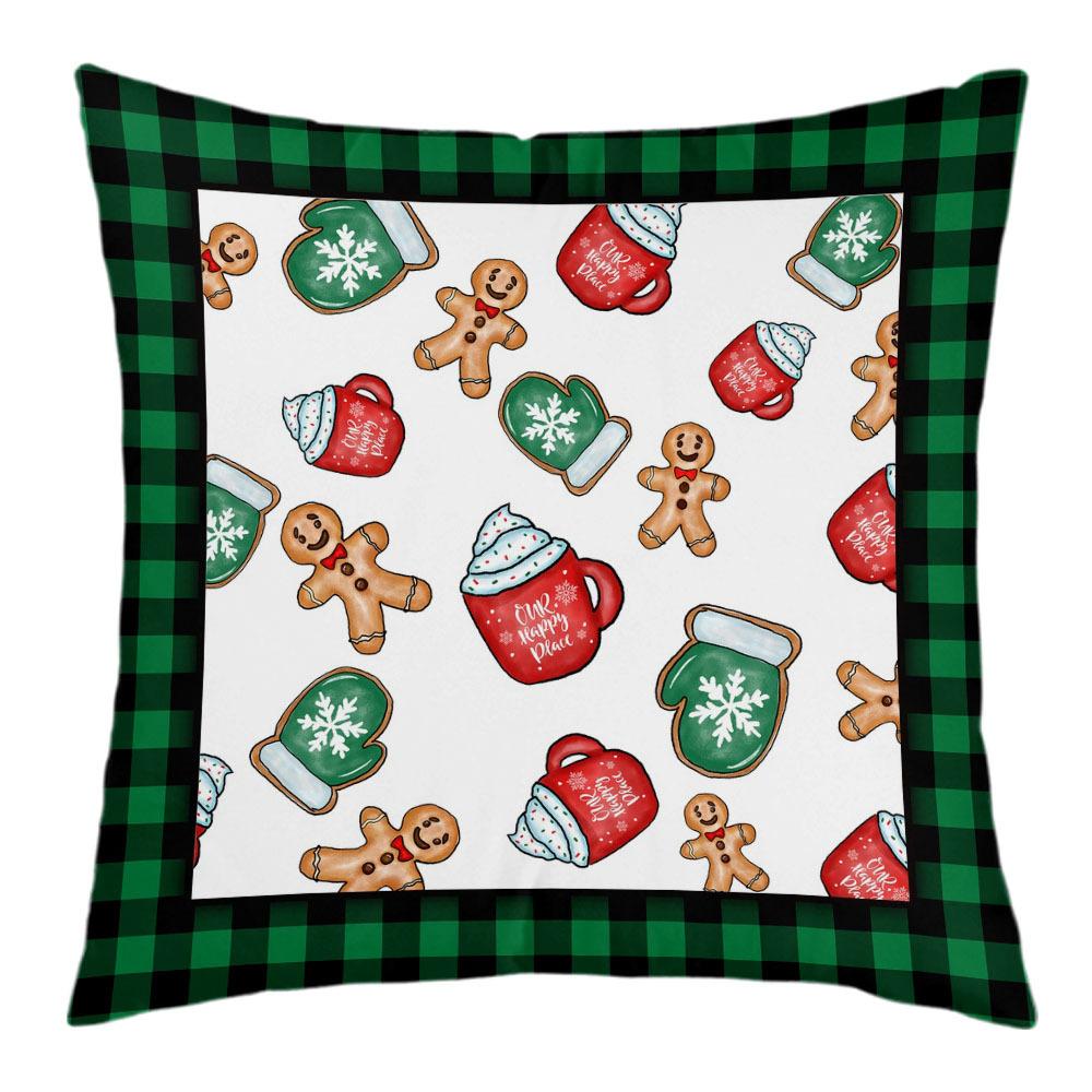 New Christmas Short Plush Pillow Cover Peach Skin Digital Printing Cushion Cover Christmas Snowman Pattern