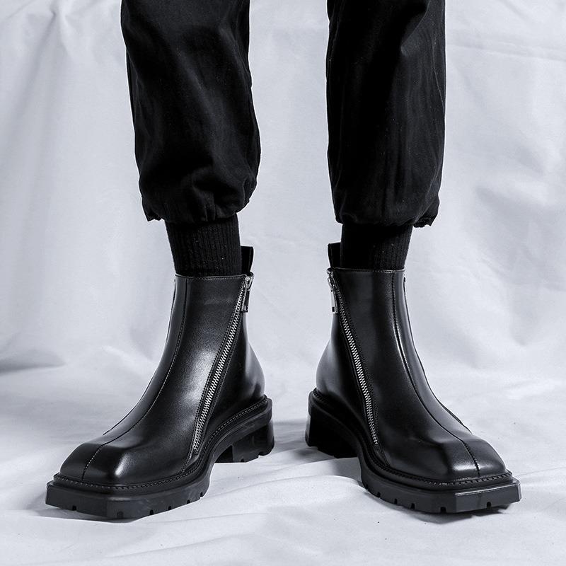 Classic Men's Boots Diagonal Side Zipper Ankle Boots High Quality Casual Leather Boot Oxford Chelsea Boots Mens High Top Booties