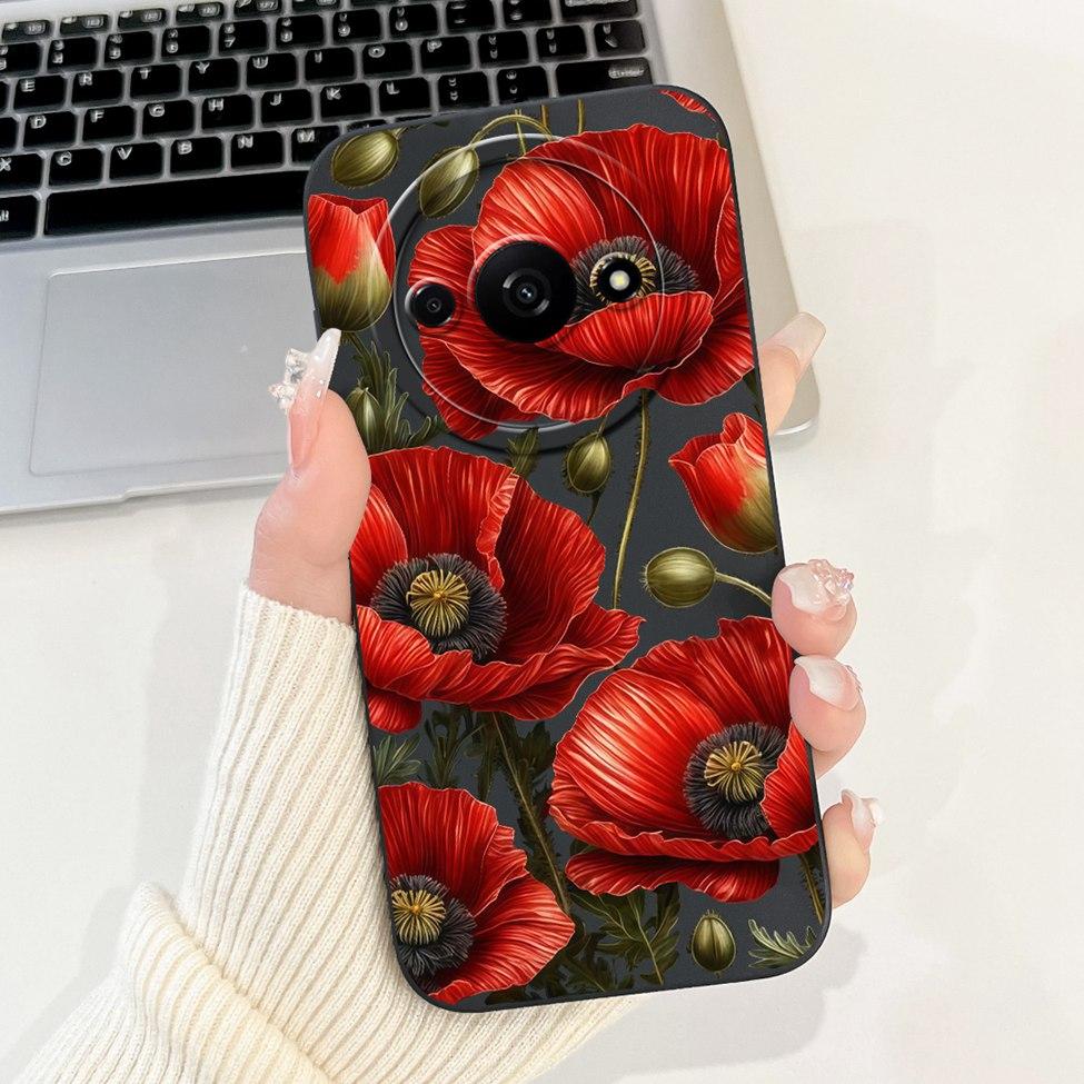 For Redmi A3 4G Phone Case For Xiaomi Poco C61 Cover Silicone Luxury Fashion Flowers Kawaii Cute Cat Painted Shockproof Bumper