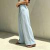 Women's High Waist Belted Pleated Solid Linen Wide Leg Long Pants Loose Fit Casual Trousers