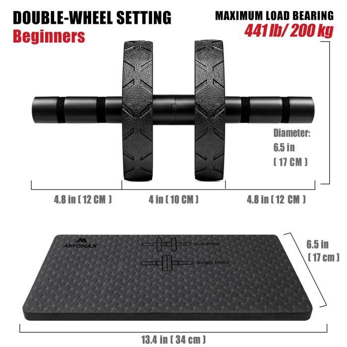 Roue Abdominale Convertible - AMONAX - AB Roller Wheel - Fitness - Mixte - Noir