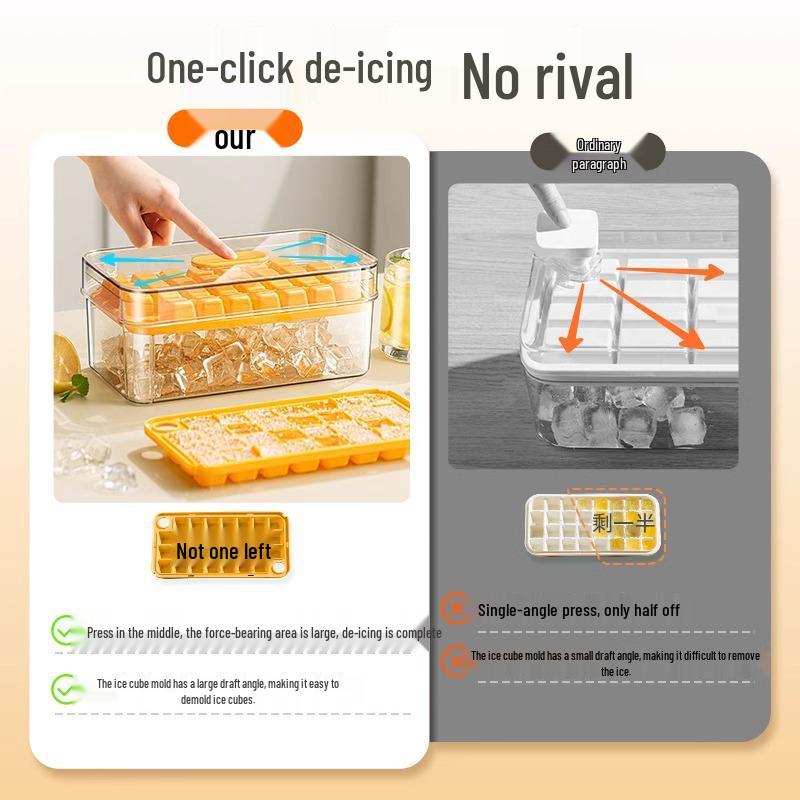 Press-Type Ice Cube Tray with Lid - Food Grade Storage Box for Homemade Ice Cubes