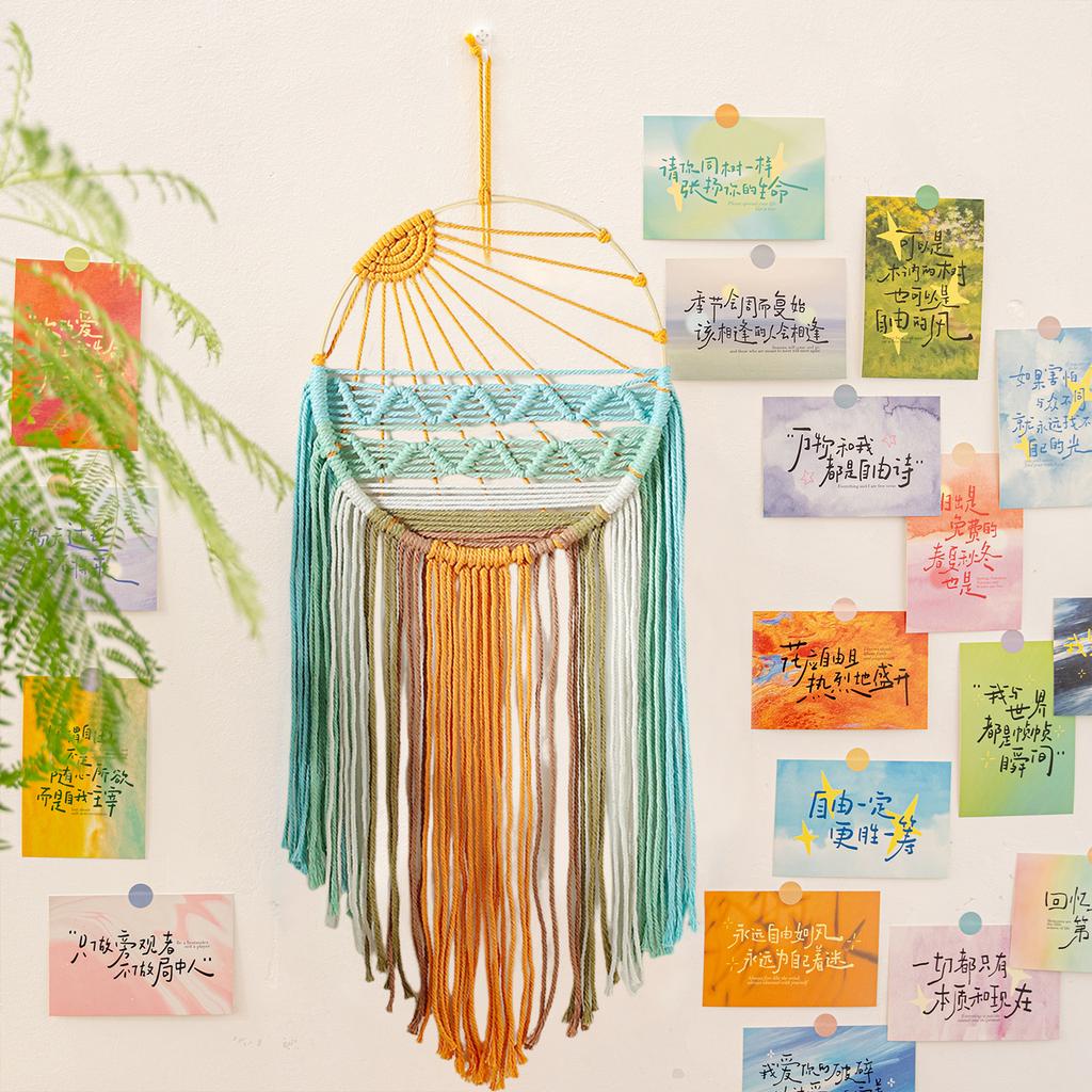 Hand-woven Cotton Rope Sunrise Sunset Tapestry Bohemian Colorful Sunrise Sunset Wall Art with Tassel Decorative Dream catcher