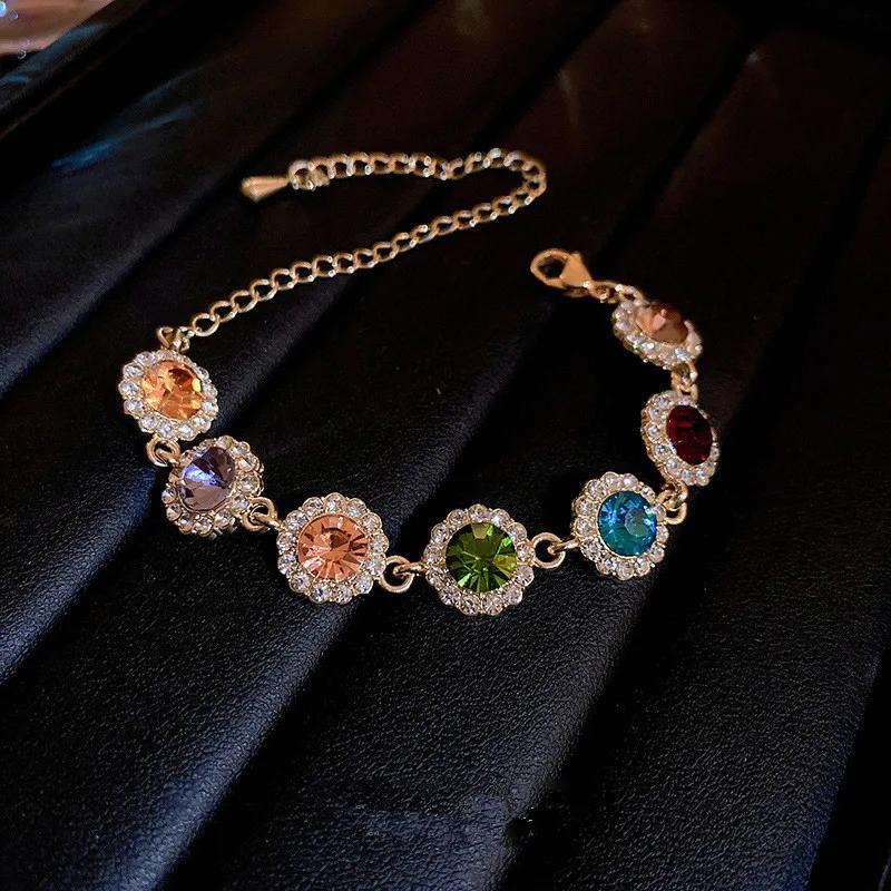 Luxurious Colorful Crystal Chain Bracelet For Women Personalized Daily Accessory Party Jewelry Birthday Anniversary Gift
