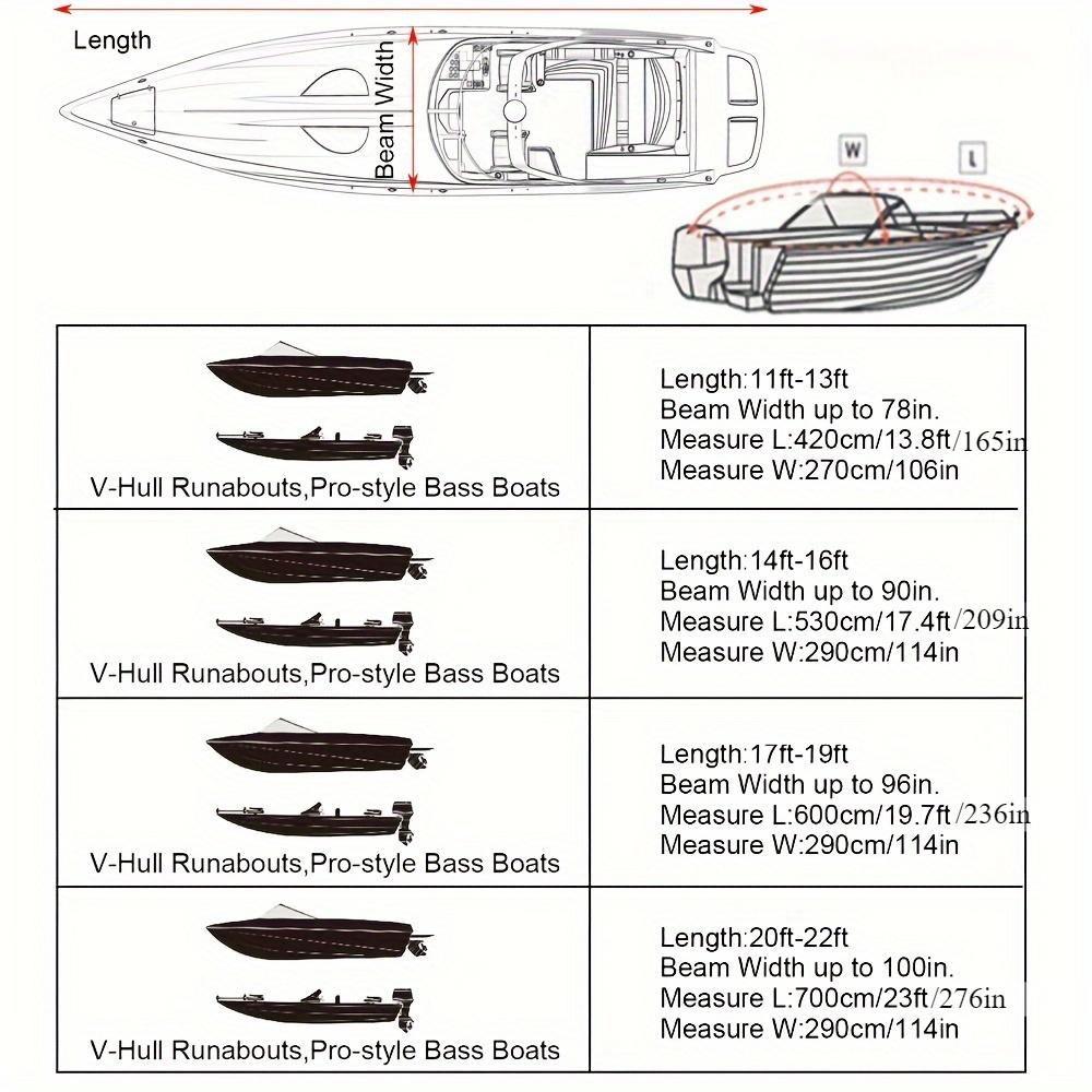 Universal Heavy Duty Fishing Ski Boat Cover for 11-22' V-Hull Waterproof Sun Protection UV Protection Boat Cover
