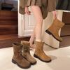 Suede Retro Martin Boots Women's 2024 Winter Belt Buckle Popular Thin Boots Foreign Style Warm Cotton Boots Tide