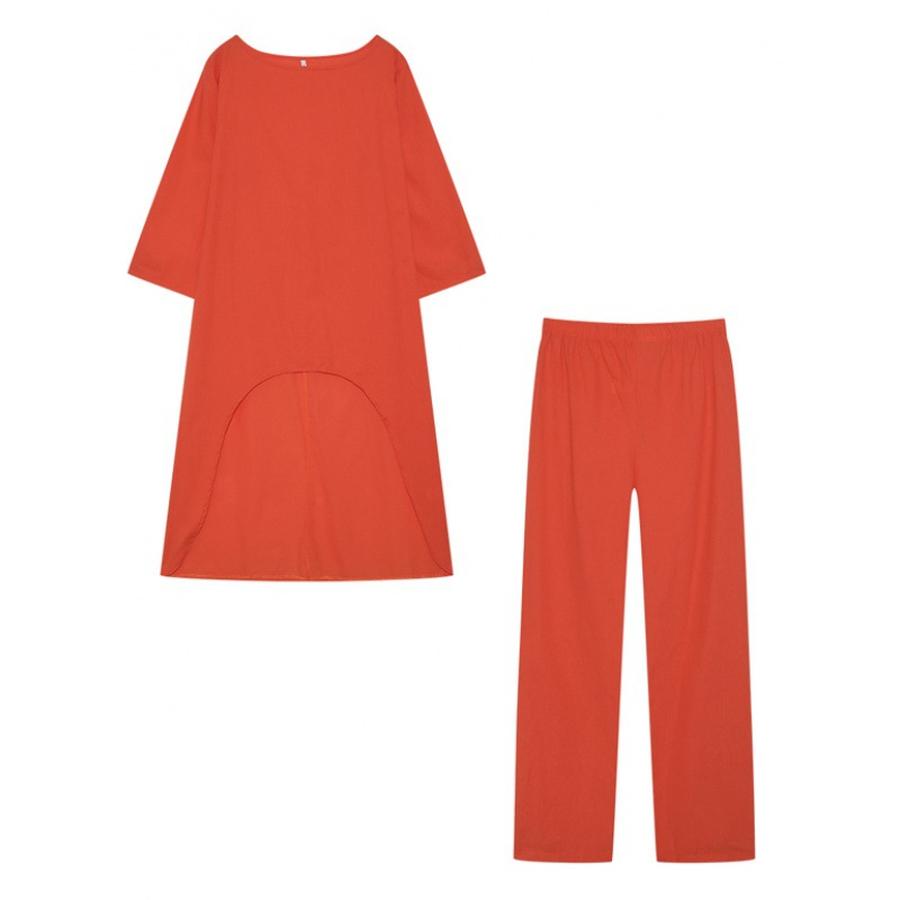 New Women's Cotton Linen Fashion Casual Plus Size Irregular Long Sleeve Set Wide Leg Pants Two Piece Outfit