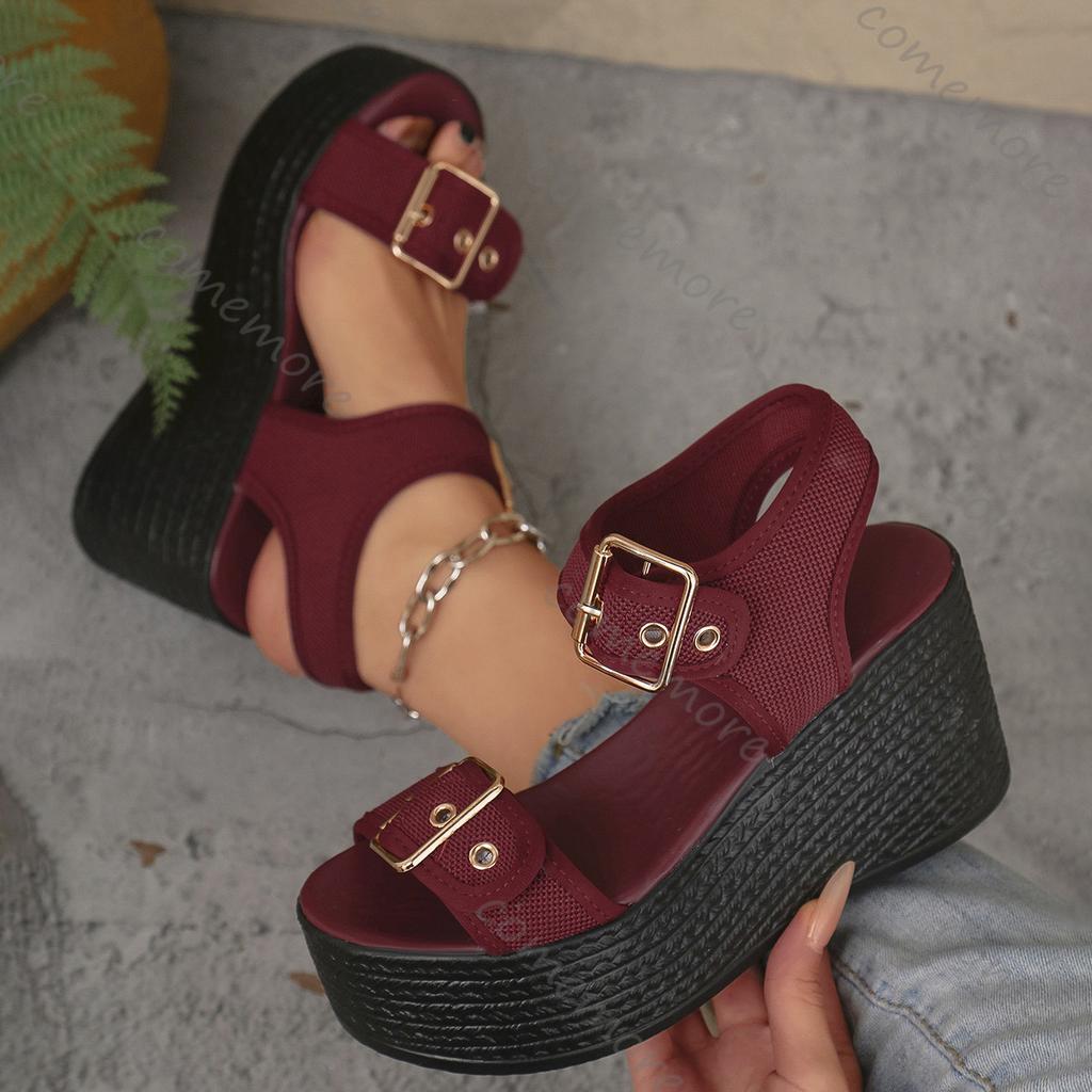 Comemore Summer New Denim Sandals Women Thick Bottom Height Increase Belt Buckle Leisure Beach Shoes Hih Heels Wedegs Sandales