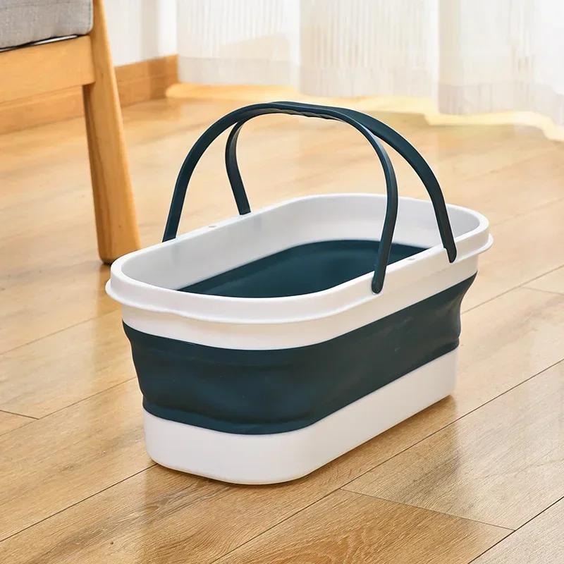 Easy Hold Mop Bucket Foldable Laundry Basket with Wheel Folding Best Water Basin Home Item for Washing Fishing Camping Basin