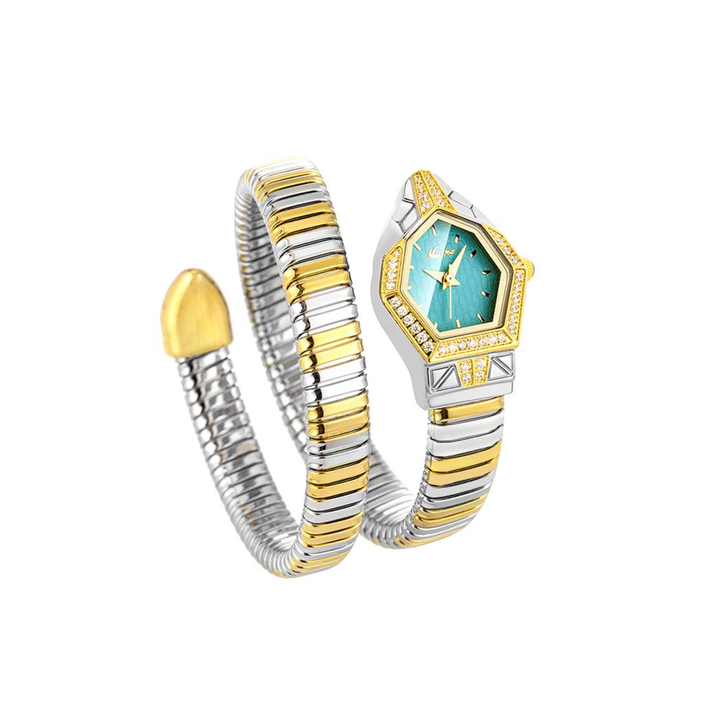 MISSFOX Classic Snake Shape Watch For Women Gold Silver Scaleable Bracelet Womens Watches Bling Diamonds Quartz Ladies Wristwatch