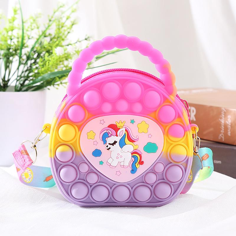 New Eliminate Rat Pioneer Bag Cartoon Unicorn Coin Purse Silicone Messenger Bag Children Fidget Toy Bubble Stress Relief Handbag