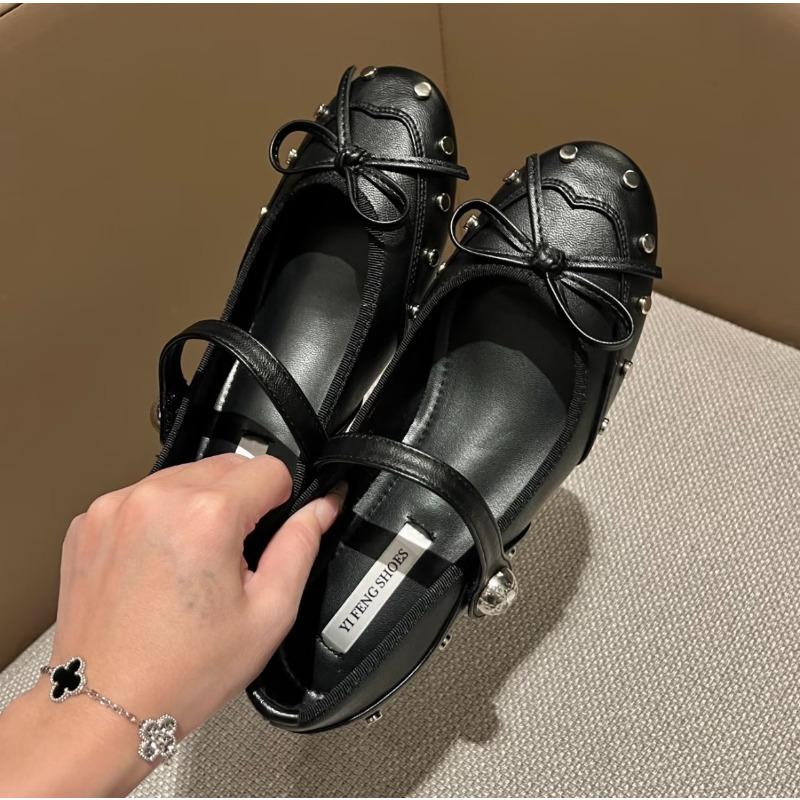 New Style Elegant Mary Janes Women's Flat Daily Dress Ladies Bow Tie Shallow Buckle Strap Soft Bottom Outdoor Flat Pumps