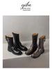 Women's Retro Martin Boots, Round Toe, Autumn/Winter, Metal Accent, Ankle-Length, Cowboy Style, Thick Sole.