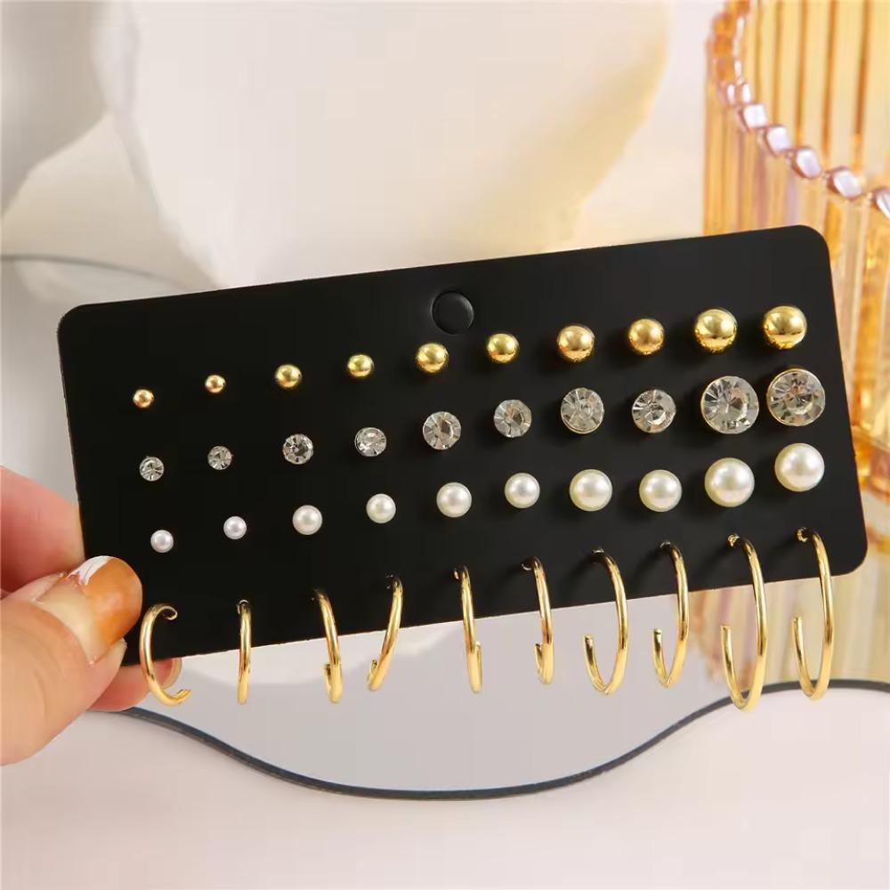 Pearl 20 Pairs Per Set Fashion Classic Simple Small Stud Earrings for Women Girls Gold Color Crystal Rhinestone Earring Jewelry