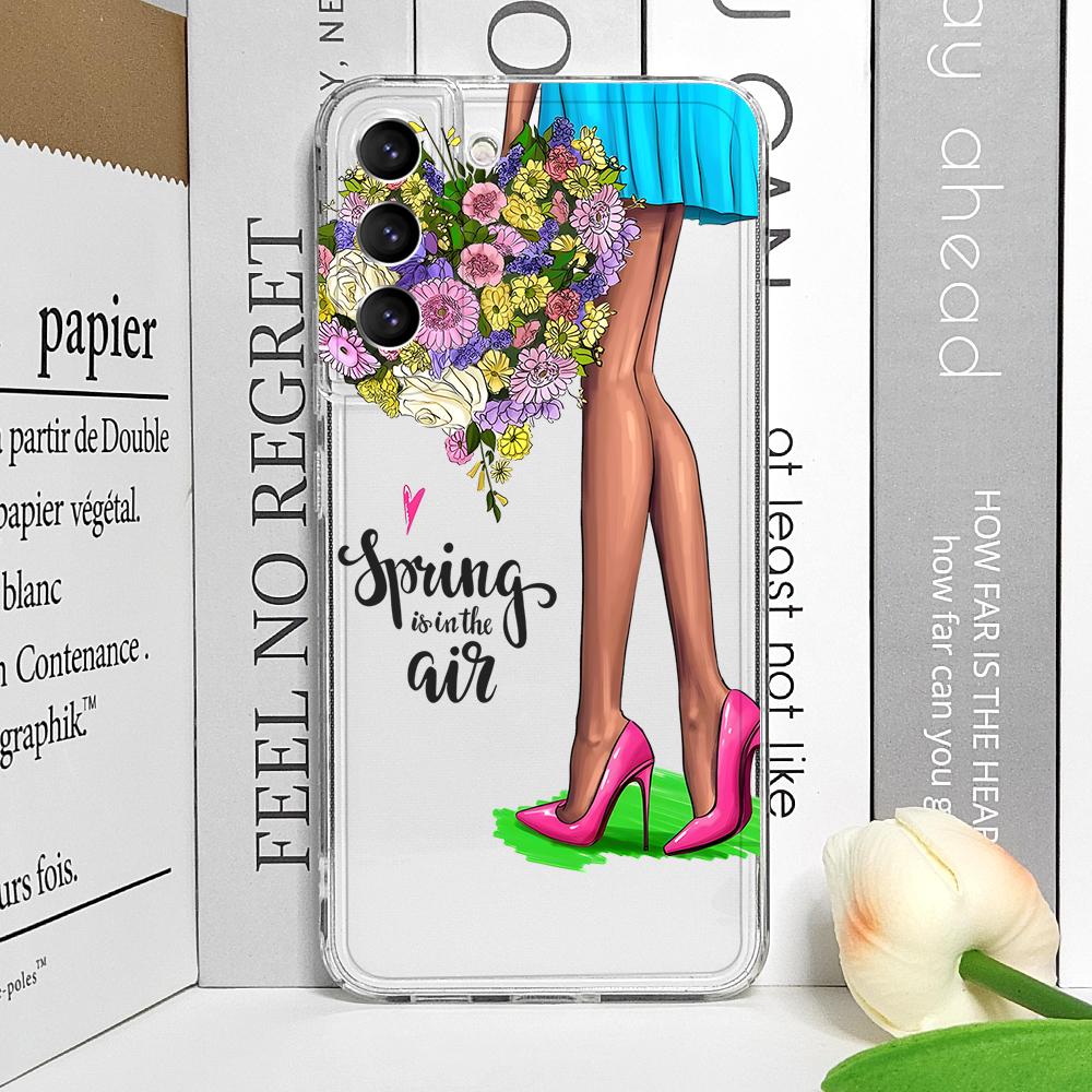 

Fashion Girls Phone Case for Samsung Galaxy S22 S23 S24 S20 Plus Ultra S21 FE S25 5G Transparent Soft TPU Cover Shockproof Funda Samsung S23 Plus
