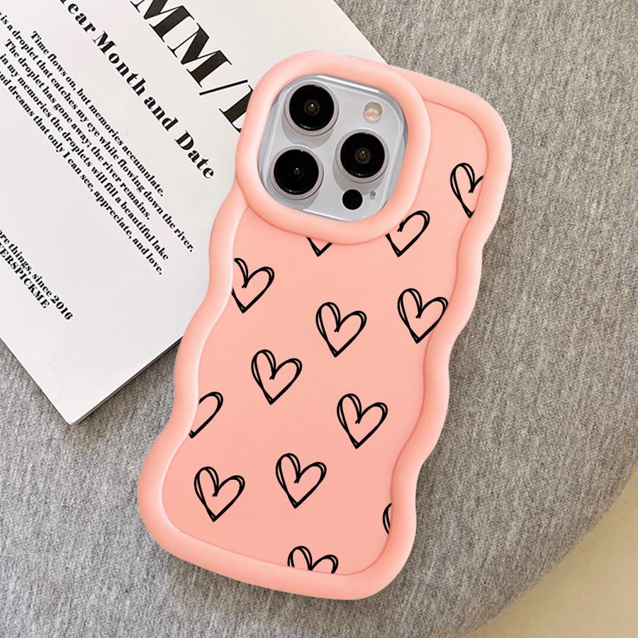 Custodia Cover Morbida per Telefono con Fiore e Cuore d'Amore a Cartoni Animati per iPhone 14 12 15 Plus 13 16 Pro Max 17 Air XR 11 8
