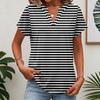 Women short sleeve striped patchwork V neck casual loose fit tunic top soft knit pullover tee shirt blouse
