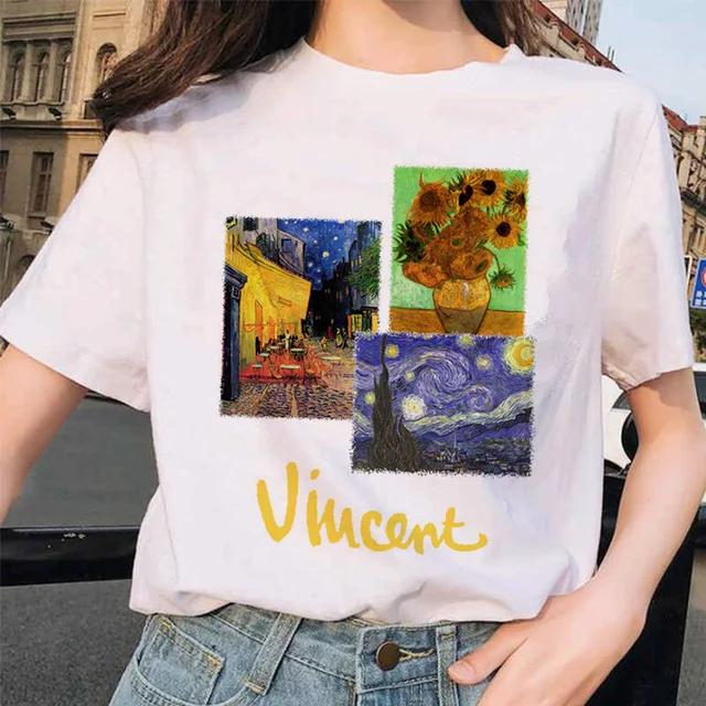 Women Clothes Summer Fashion Trendy Casual TShirt Van Gogh Cat Van Gogh Cat Art Oil Painting Printed T-Shirt Aesthetic Clothes