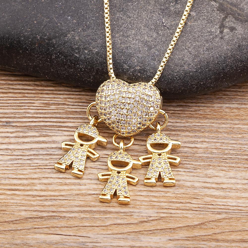 Nidin Hot Sale Classic Son/Daughter Sparkling Zircon Charm Pendant Necklace For Women Boys and Girls Clavicle Chain Jewelry Gift
