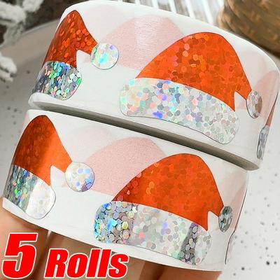 1/5Rolls Merry Christmas Stickers Red Santa Hat Decal Christmas Theme Seal Labels Stickers Package Envelope Decorative Supplies